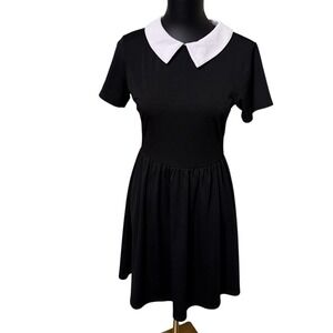 POGTMM Womens Peter Pan Collar Skater Dress Black White Short Sleeve Medium